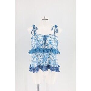 Anthropologie Conditions Apply Women Size Small Blue Ruffled Tie-Strap Camisole